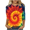 thumbnail image 2 of VBTAPA Womens 3/4 Sleeve Crewneck Tops 2025 Fashion Tie Dye Graphic Tees Loose Casual Three Quarter Length Pullover Blouse Multicolor L, 2 of 5