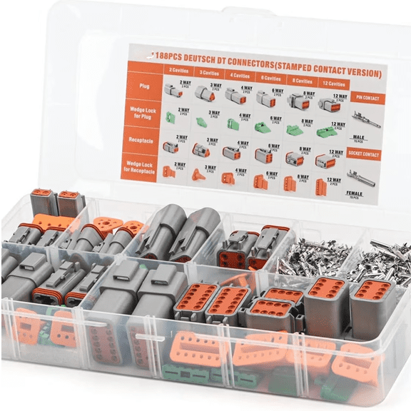 188Pcs 13 Kits Deutsch Connector Kit 2/3/4/6/8/12 Pin DT Connectors 15-20 AWG Deutsch Connector Kit Deutsch Solid Contacts Automotive IP67 Waterproof Electrical Wire Connector Plugs