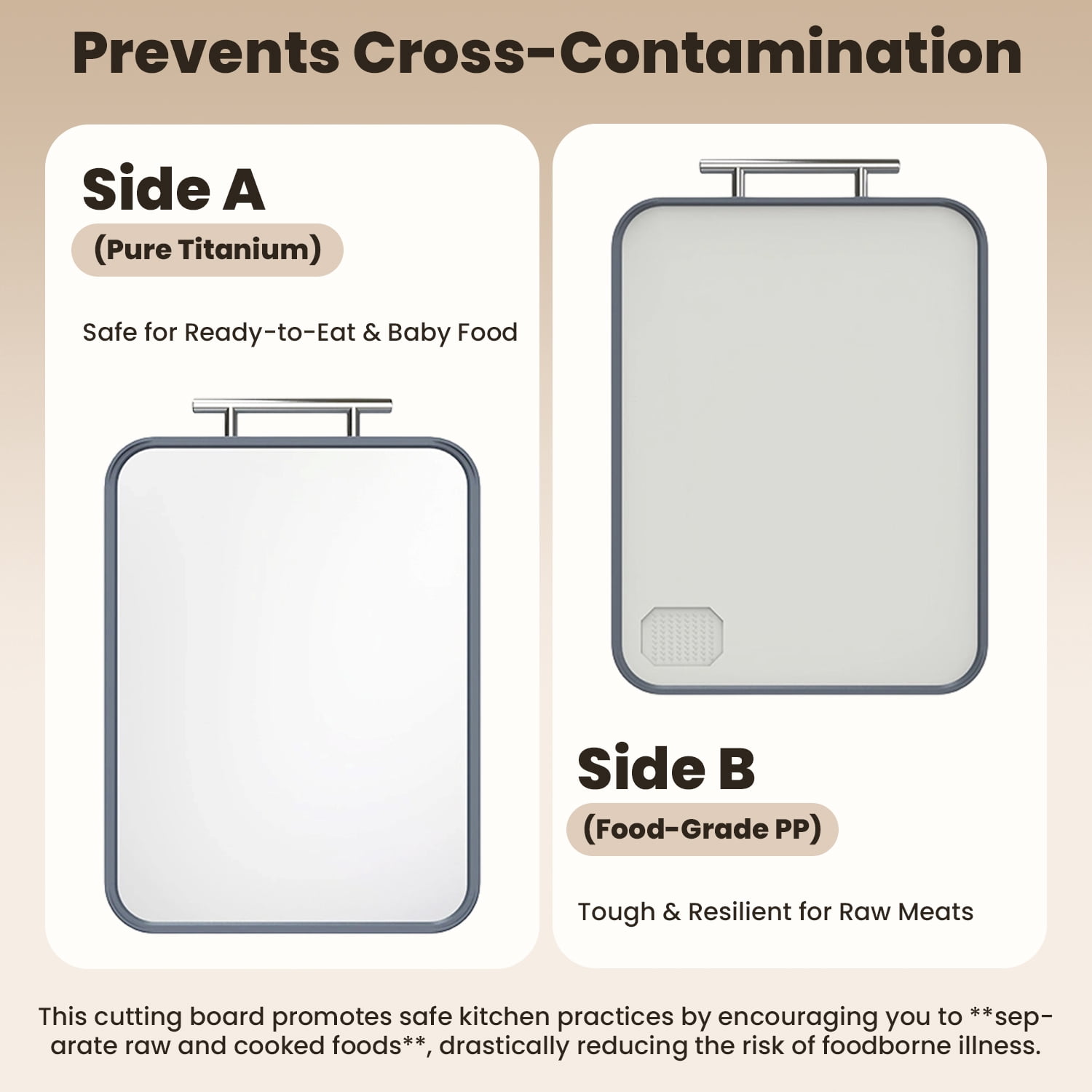 17.5" x 11" Double-Sided Titanium Cutting Board, Antibacterial PP & Wheat Straw Backing, Dishwasher Safe, Lightweight Kitchen Chopping Board