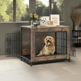thumbnail image 2 of Pefilos 27" Wooden Dog Crate Furniture for Indoor Dogs, Dog Kennel with Double Lockable Doors and Removable Tray, Modern Dog Cage for Small/Medium Dogs, Brown, 2 of 7