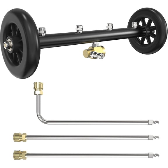 Undercarriage  Washer Attachment, 16" Water Broom and Under Carriage  Cleaner,  Power Wash Accessories with 3 count Extension Wand, 1/4" Connector, 4000 PSI, Black