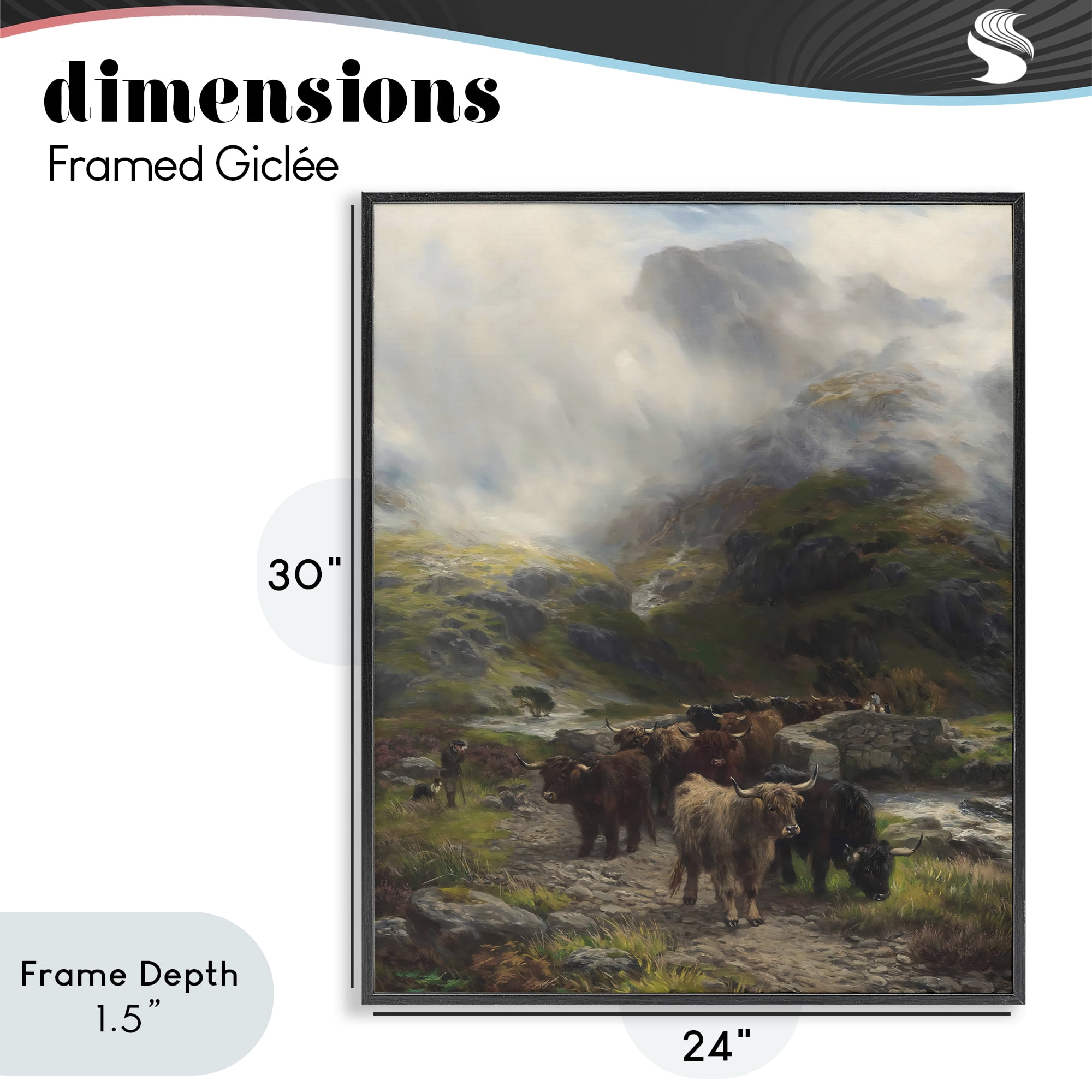 Stupell Industries Moody Highland Cows Herd Black Framed Giclee Art, design by Arlington Prints
