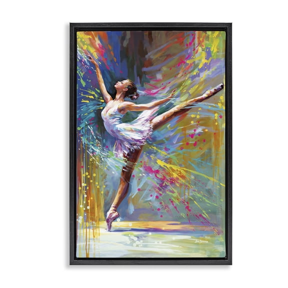 Stupell Industries Ballerina with Modern Splash Entertainment Painting Black Floater Framed Canvas Art Print Wall Art, 17 x 25