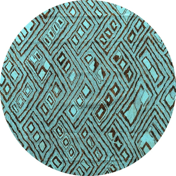 Ahgly Company Indoor Round Abstract Light Blue Modern Area Rugs, 7' Round