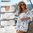 thumbnail image 6 of FKEKYI Blue Flower Print Womens Summer Shirt Set 2 Piece Sets Vacation Outfits Open Front Shirt Top & Shorts with Elastic Waist Beachwear Lounge Set, M, 6 of 7