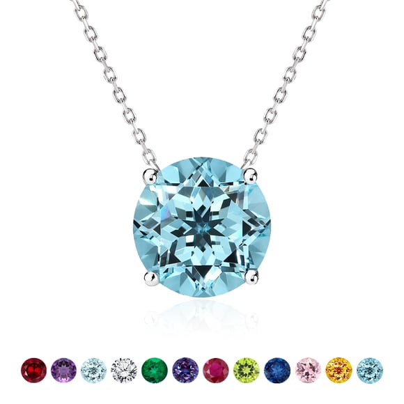 JeenMata 2 Carat Blue Topaz - December Birthstone Solitaire Pendant Necklace in 18K White Gold Plated, Female, Adult