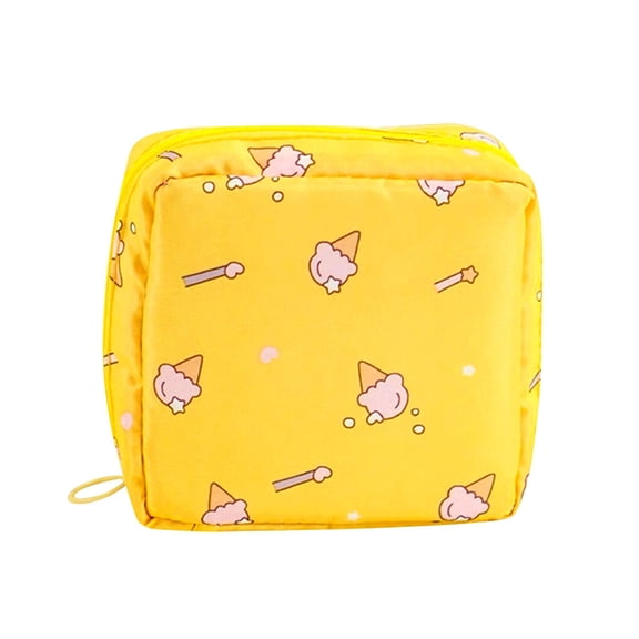 Sanitary Napkin Storage Bag - Yellow Ice Cream Pattern, Portable Organizer With Zipper For Women, Girls, Travel, Daily Use