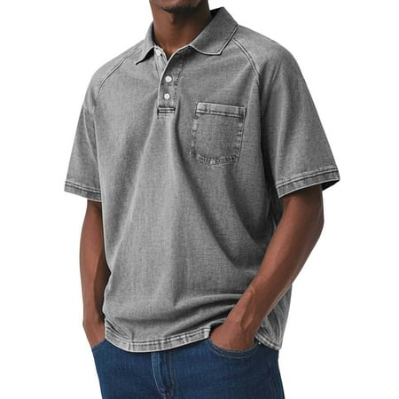 S-5X Big & Tall T Shirts for Men with Pocket Plus Size Short Sleeve Golf Shirts Mens Casual Solid Color Pullover Button Collared Vintage Tees Tops