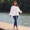 thumbnail image 2 of GRACE & GRANDEUR Women's Plus Size Halloween Outfits Swiss Dot Chiffon Blouse Crew Neck Lantern Sleeve Top with Pom Pom Detailing 2X White, 2 of 8