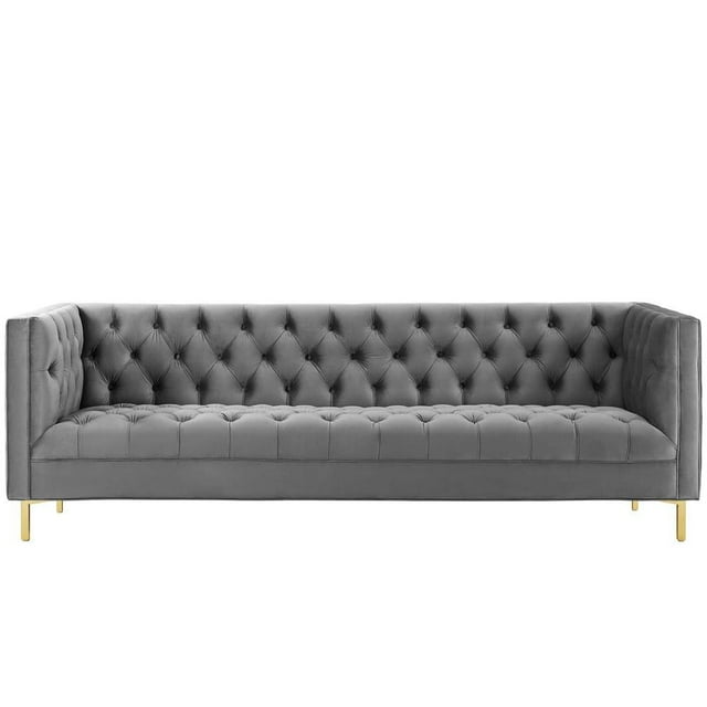 Modway Canapé en Acier Inoxydable en Velours de Performance Gris avec Boutons Capitonnés Delight