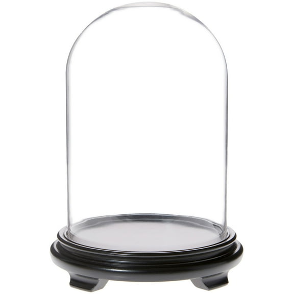 Plymor 8" x 12" Glass Display Dome Cloche (Black Wood Veneer Footed Base)
