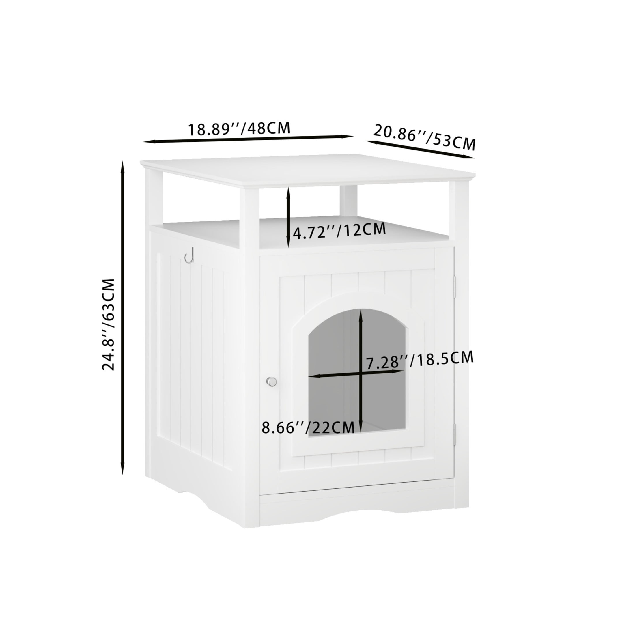 Noble House Cat Litter Box Enclosure Furniture, Wooden Hidden Cat House Cabinet with Storage Shelf, White