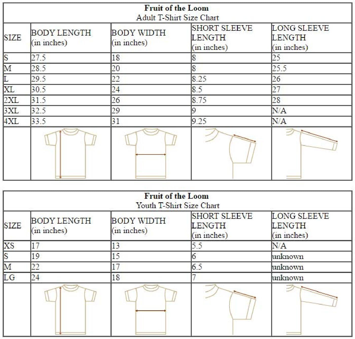 Fruit Of The Loom Youth T Shirt Size Chart