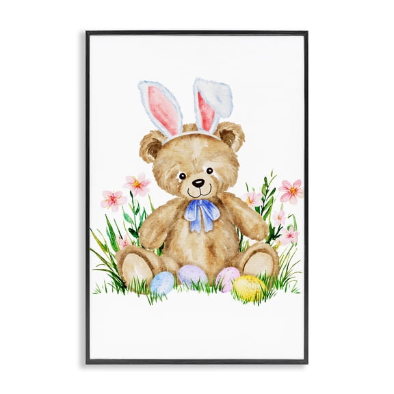 Springy Easter Teddy Bear Black Framed Giclee Art, design by Amy Hall