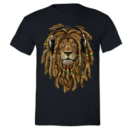 XtraFly Apparel Men's Rasta Lion of Judah T-shirt Headphones Jamaican Rastafari Zion Bob Marley Tshirt