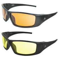 Alpha Omega 2 Motorcycle Sunglasses Sports Riding Safety Glasses Z87.1 for Men or Women 2 Pairs Black Frame w/ Amber & Yellow Lenses