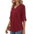 thumbnail image 3 of MOSHU V Neck Tops for Women 3/4 Length Sleeve Women Tops Casual Dressy Women Blouses Trendy Tunic Tops, 3 of 9