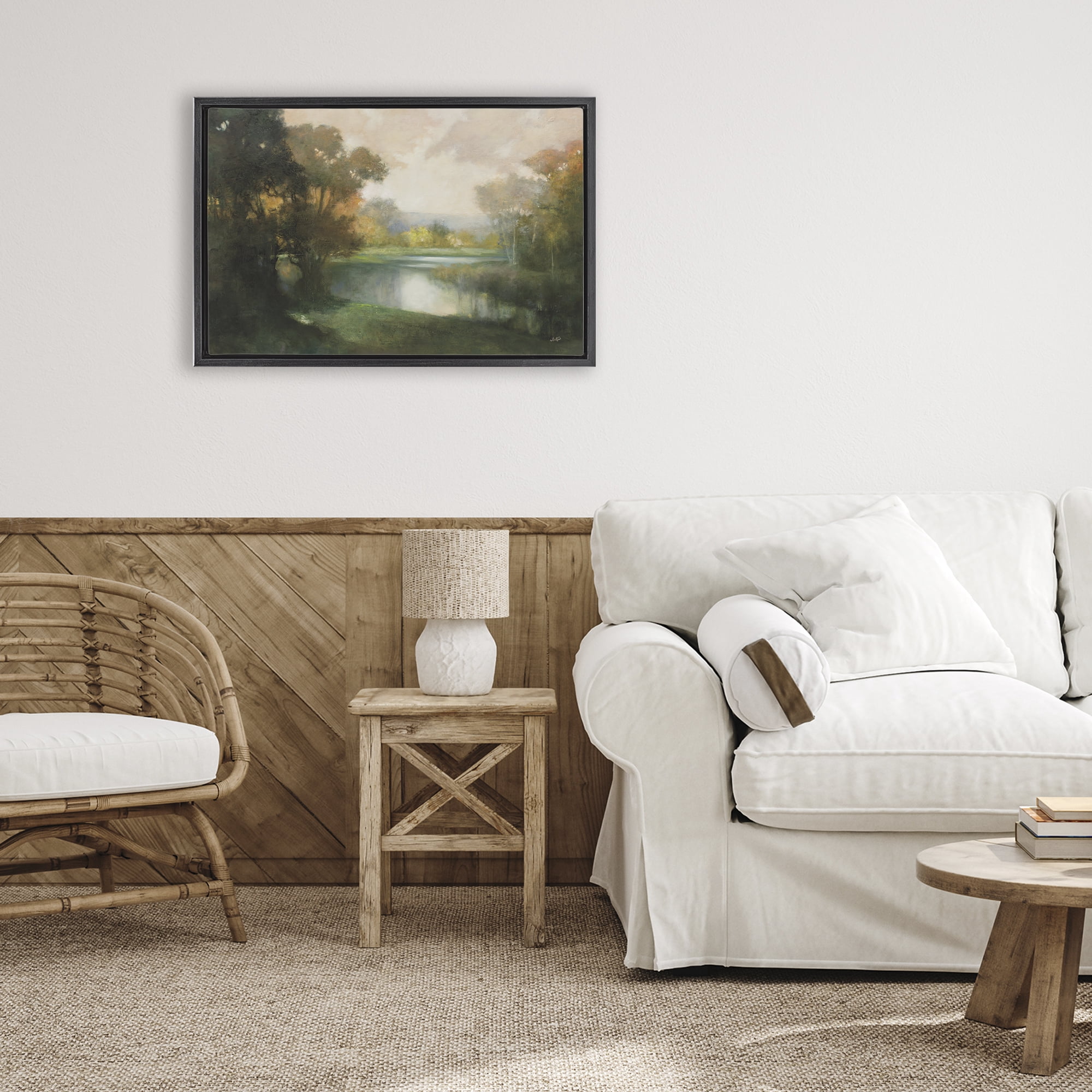 Stupell Industries Lakeside Morning in Autumn Light Black Framed Floater Canvas Wall Art, design by Julia Purinton