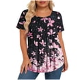 thumbnail image 2 of Feancey Women's Pleated Blouses Plus Size Casual Floral Printed T-Shirts Crewneck Short Sleeve Summer Tops Ladies Elegant Work Tees, 2 of 7