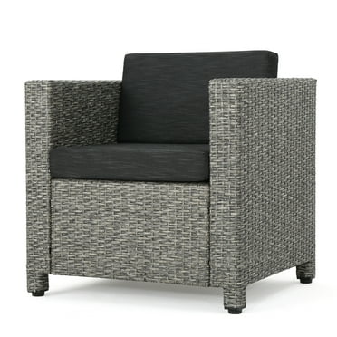 GDF Studio Venice Outdoor Wicker Club Chair with Cushions, Mixed Black and Dark Gray
