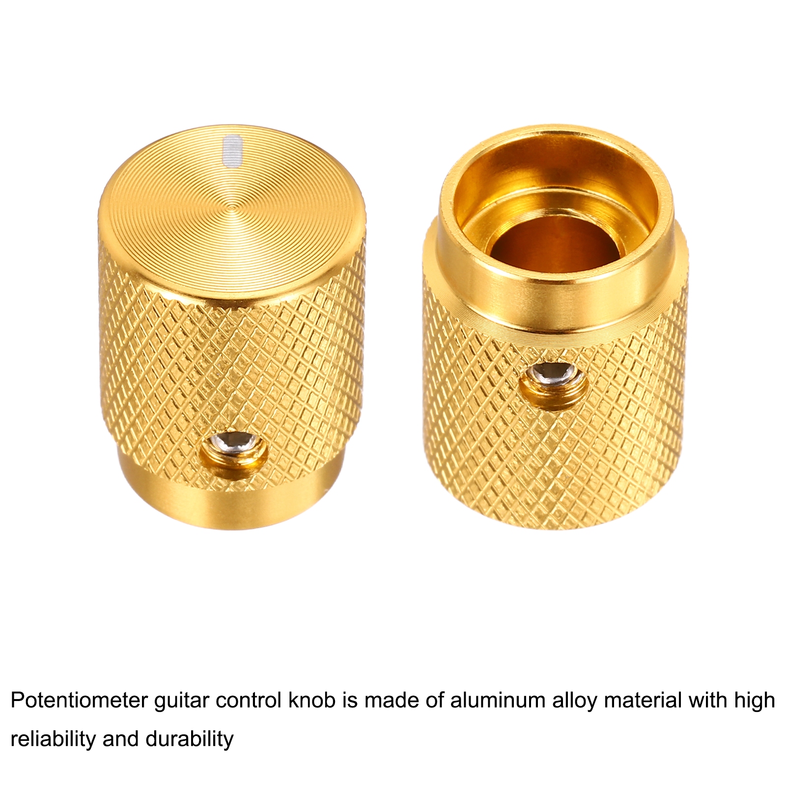 Uxcell 8 Pcs Aluminium Potentiometer Knobs, 1/4"(6mm) IDx1/2"(12.5mm) ODx5/8"(16mm) Height Universal Volume Tone Control Knobs for Guitar, Bass, Oval Indicator, Gold