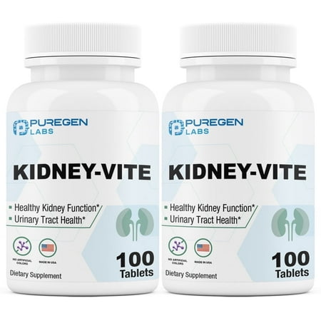 Puregen Labs Kidney-Vite Premier Kidney, Renal Support Supplement - 100 Tablets - 2PK