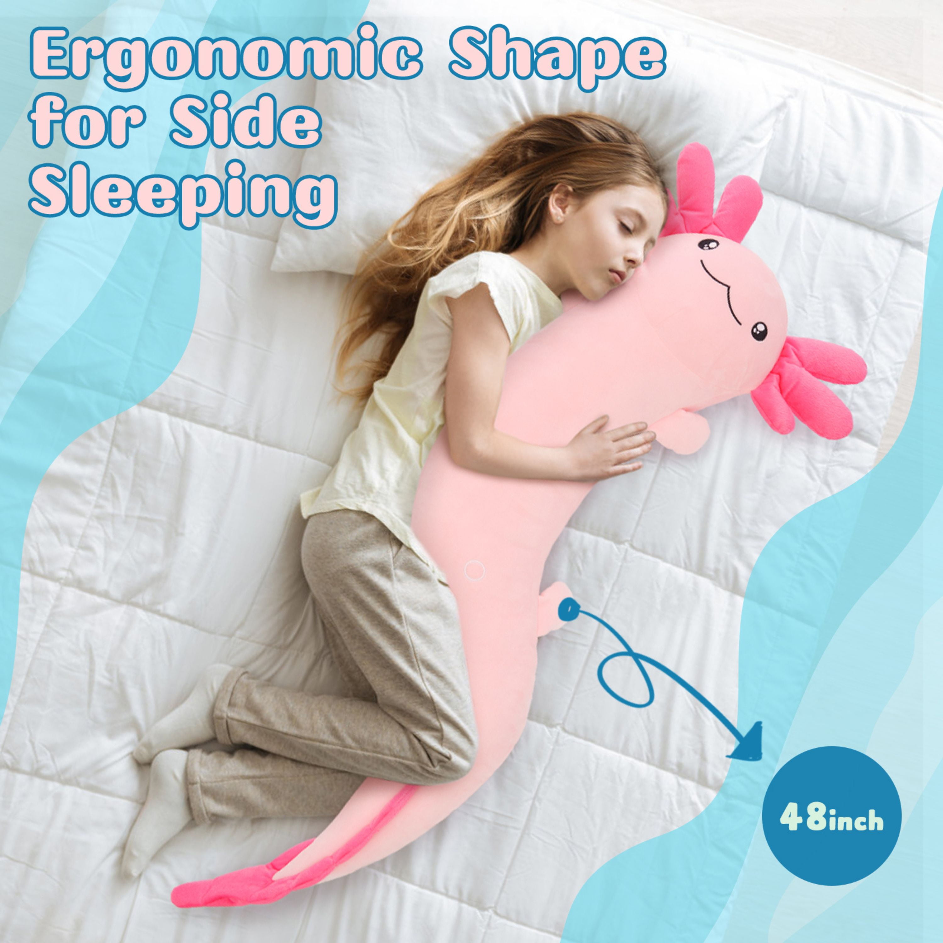 Tezituor 48" Axolotl Stuffed Animal Giant Stuffed Axolotl Glow in The Dark Plush Toy