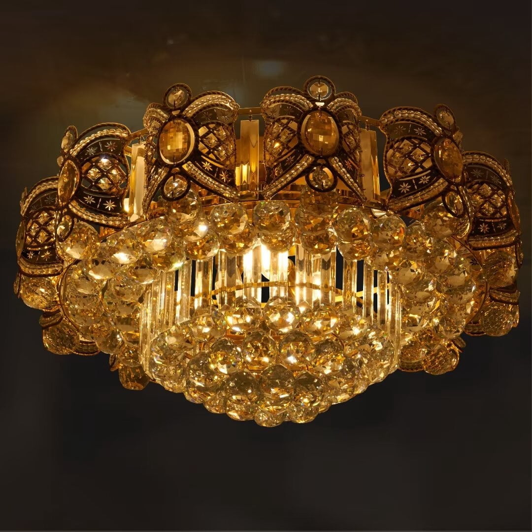 FINE MAKER 23.6 inch modern living room crystal chandelier, 8-layer crystal luxury recessed chandelier