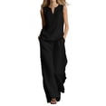 thumbnail image 2 of Cagogo Women's 2 Piece Sleeveless V Neck T-Shirt Wide Leg Pants Set Casual Boho Vacation Outfit Loose Summer Travel Matching Lounge Suits Tracksuit Clothes, Black XL, 2 of 6