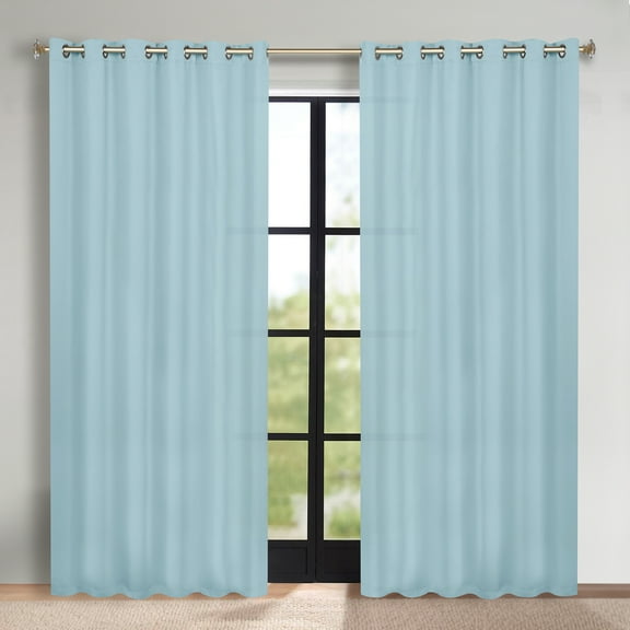 Bkue Nile Mills Modern, Classic Solid Semi Blackout Curtains, Set of 2, 70" x 84", Green Lily