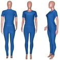thumbnail image 3 of Akmipoem Women Plus Summer 2 Piece Outfits Textured Gym Workout Sets Tracksuit Crop Top Leggings Sweatsuits, 3 of 5