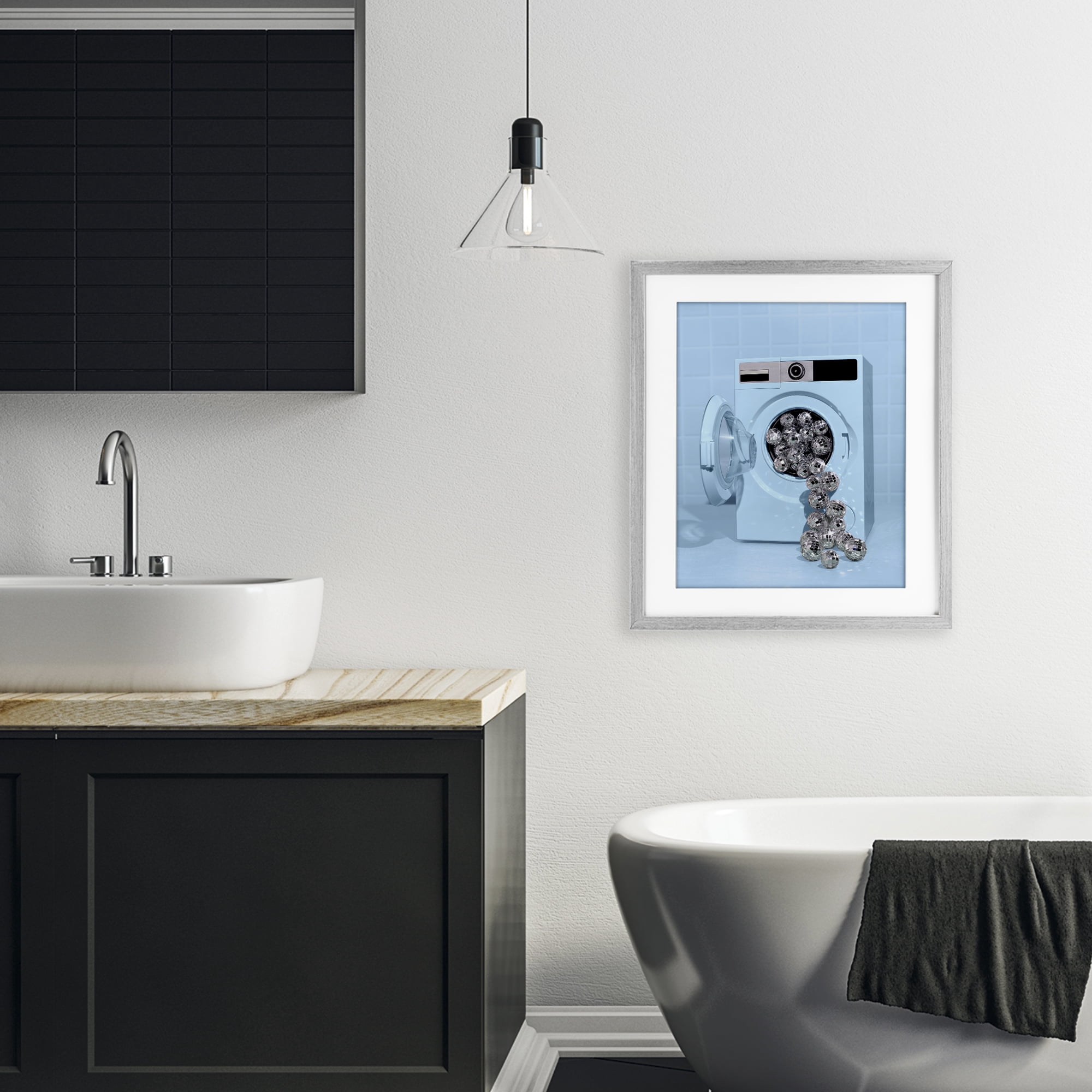 Stupell Industries Disco Laundry Machine over Blue Gray Framed Print Under Glass, design by LISH Creative