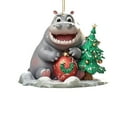thumbnail image 2 of zhmrfg Flat Car Pendant Christmas Hippo Holiday Ornament Acrylic Hanging Decoration for Car Home Window Office Desk Seasonal Party Christmas Indoor Outdoor Festive Decor with Cute Animal Theme, 2 of 6