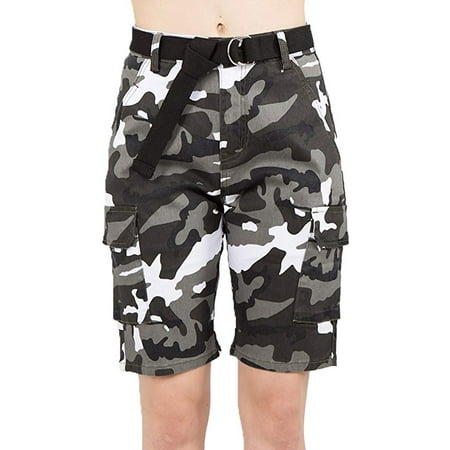 Love Moda Women's Camouflage Belted Cargo Bermuda Shorts (City, Small,