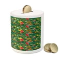 thumbnail image 3 of Christmas Piggy Bank, Xmas Accessories Stockings Candies Horse Teddy Bear Toys on Pine, Ceramic Coin Bank Money Box for Cash Saving, 3.6" X 3.2", Dark Green Brown and Red, by Ambesonne, 3 of 4
