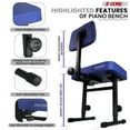 thumbnail image 4 of 5 Core Piano Bench 3" Padded Cushioned Stool w Backrest Heavy Duty Musician Chair Height Adjustable, 4 of 9