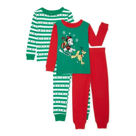 Disney Mickey Mouse 4 PC Holiday Christmas Cotton Tight Fit Pajama Set Boy Size 5T