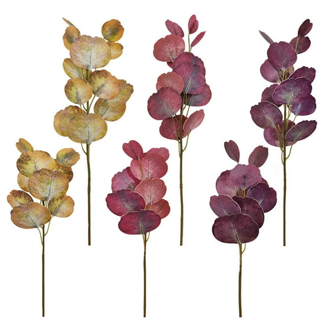 Coofit Artificial Eucalyptus Stem Plastic 6 Branches Faux Leaf Stem Fake Plant Branch