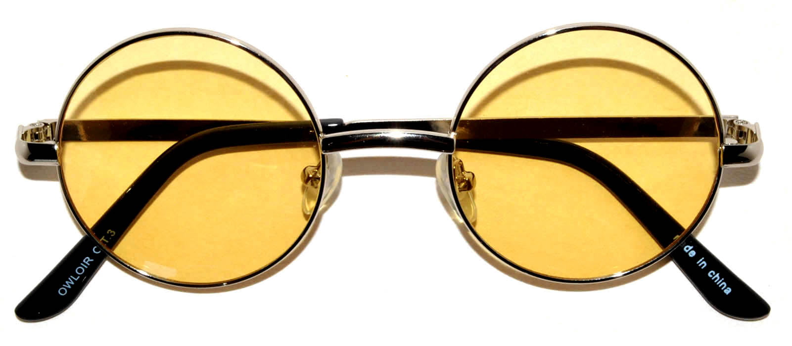 CREATURE Silver Stripped Round Sunglasses (Lens-Yellow|Frame-Silver)