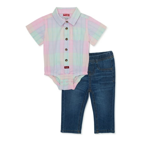 

Wrangler Baby Boy Short Sleeve Bodysuit and Pants Set 2-Piece Sizes 0/3-24 Months