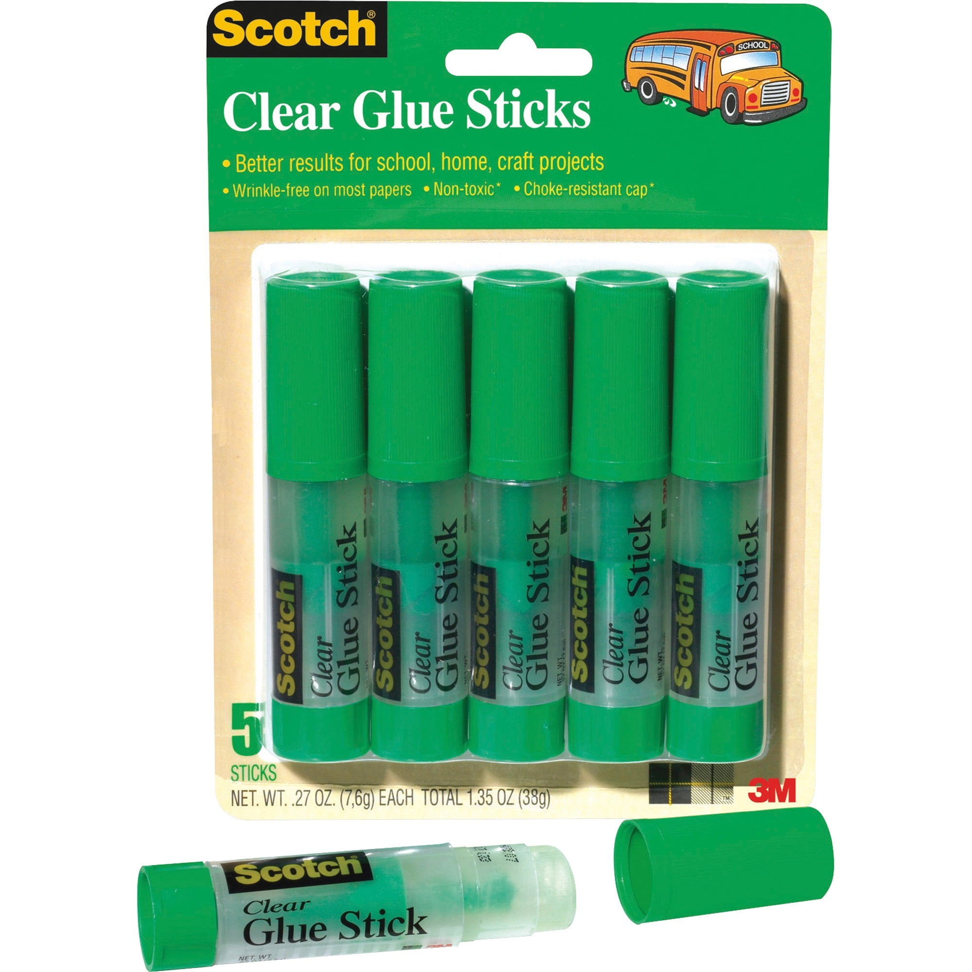 Scotch, MMM6008CGS5, Wrinkle Free Clear Glue Sticks, 5 / Pack, White