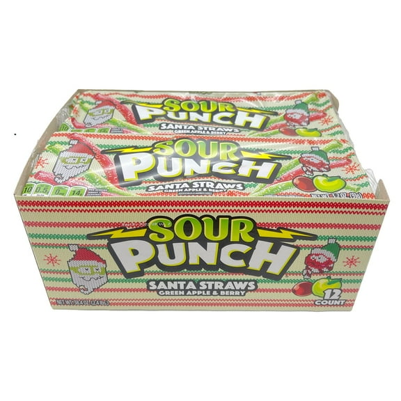 Sour Punch Santa Straws Green Apple & Berry 3.2 oz. Tray