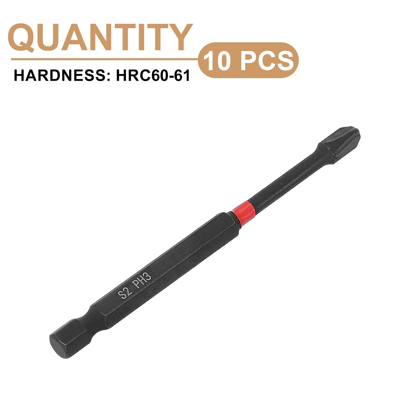 10pcs #3 Phillips Impact Screwdriver Bit PH3 1/4" Hex Shank 3.5" (90mm) Long Magnetic Cross Head Drill Bits S2 Steel Industrial Screw Driver for Impact Power Drivers, Black/Red