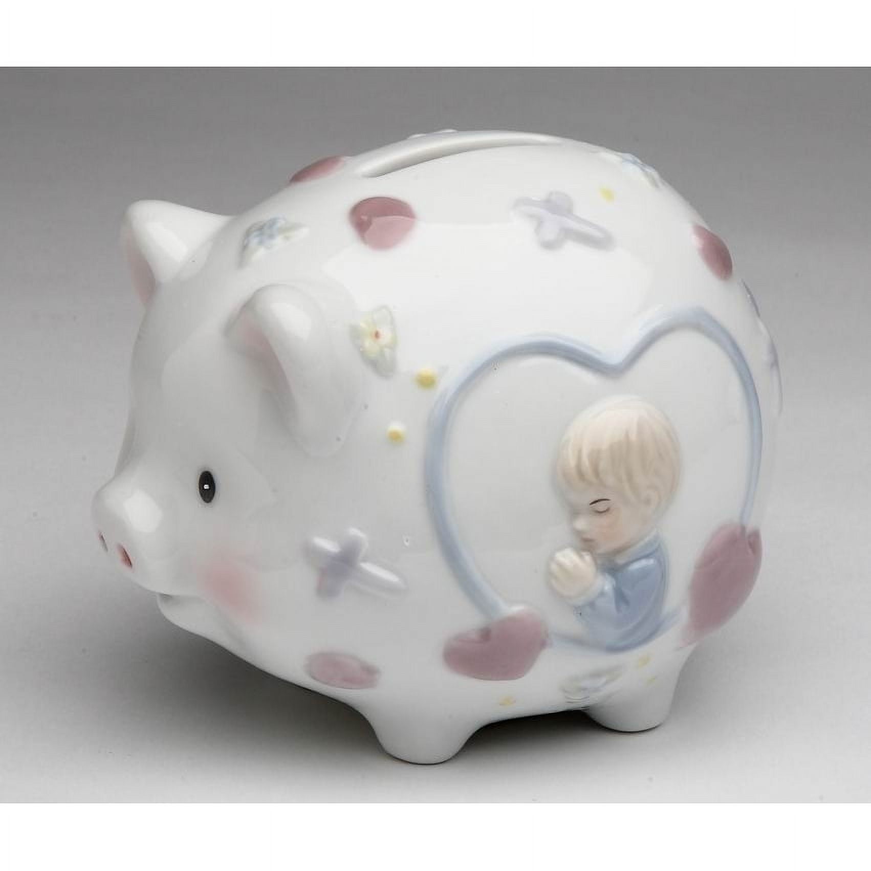 Ceramic Praying Boy Piggy Bank 4.5 inch Religious Decor Baptism Gift Nursery Decor