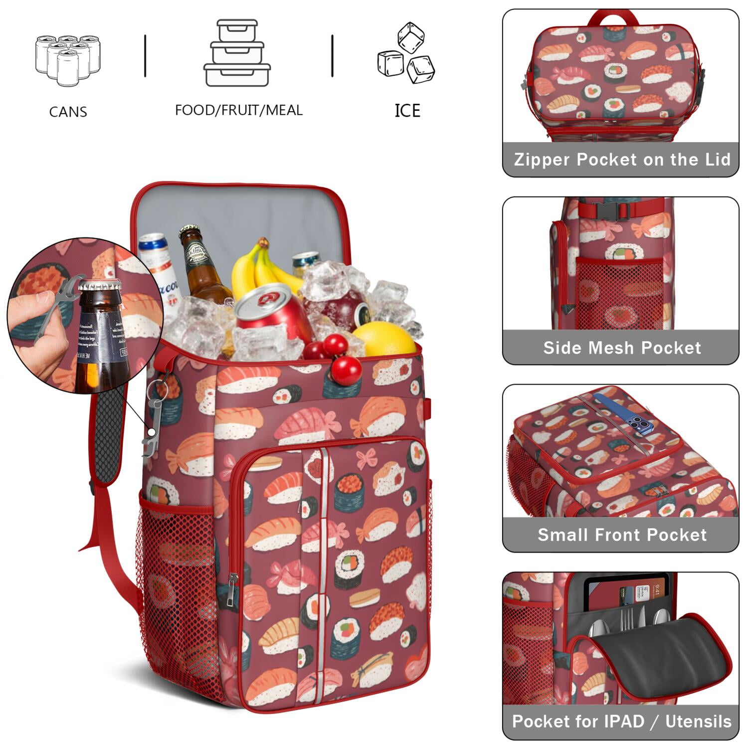 Backpack Cooler,Cooler Bag Insulated Leak Proof Travel Cooler Bag Waterproof Lunch Picnic Beach Work Trip Thermal Bag Drink Beverage Beer Bag Cooler Sushi