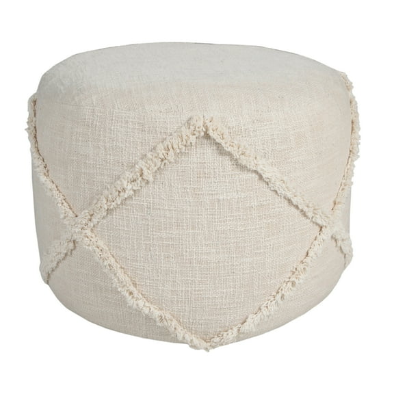 LR Home Small Over-tufted Diamond Indoor Round Pouf, Beige, 18" x 18" x 14"