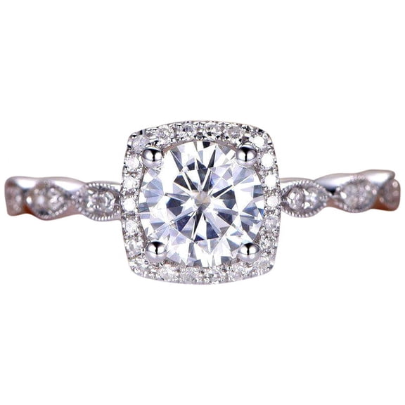 Classic 1.50 Carat Moissanite and Diamond Wedding Ring in 10k White Gold