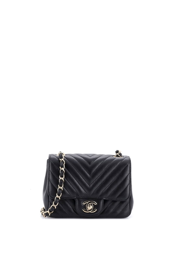 Pre-Owned Square Classic Single Flap Bag Chevron Lambskin Mini By Rebag