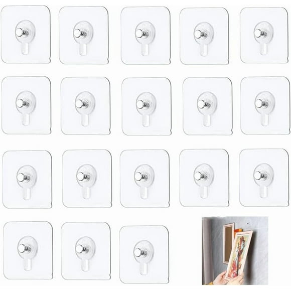 FUNNTY Self Adhesive Picture Hangers Hooks,20pcs Waterproof Picture Hanging Hooks,Wall Picture Hanger Without Nails,Heavy Duty Wall Hangers Without Nails for Hanging for Home Kitchen Bathroom Office