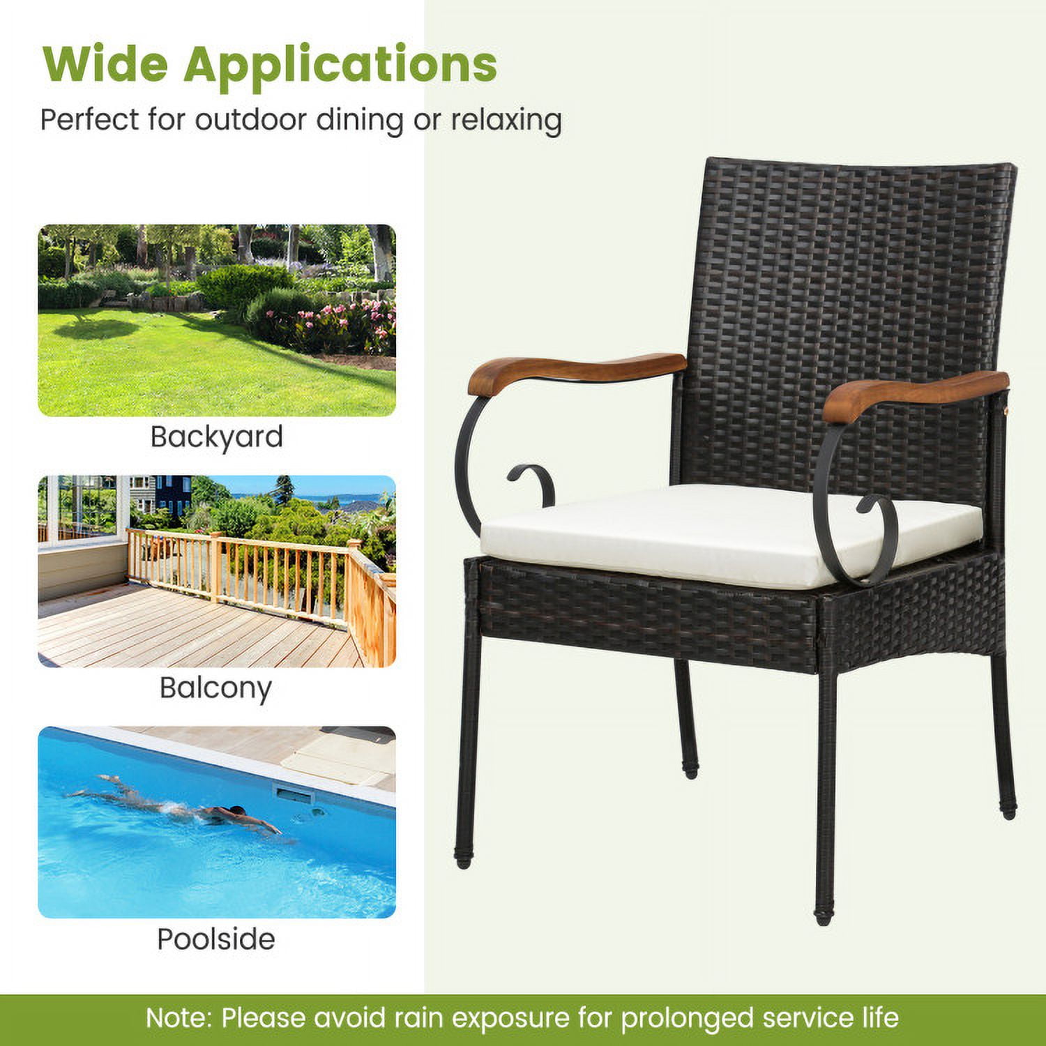 Aimee Lii Set of 2/4 Outdoor PE Wicker Chair with Acacia Wood Armrests-Set of 2, Outdoor Patio Set